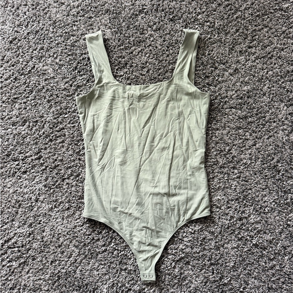 Abercrombie & Fitch Sage Green Ribbed Square-Neck Bodysuit